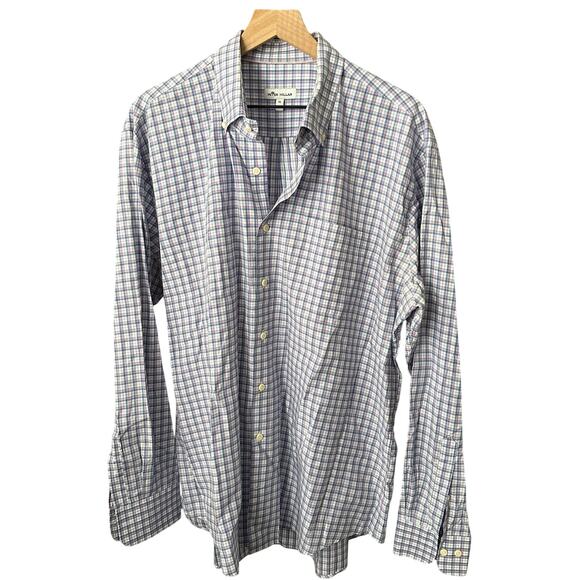 Peter Millar Mens Button Down Shirt XL Blue Purple Checkered 100% Cotton - Picture 1 of 6
